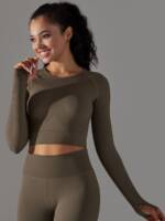 Womens Long-Sleeved Yoga Crop Top with Thumb Holes - Hot & Stylish Workout Shirt