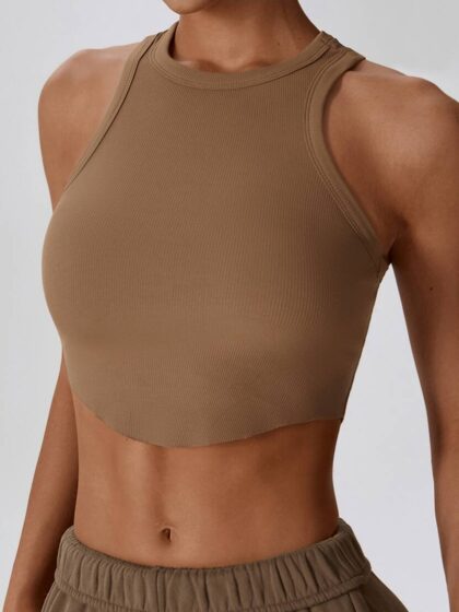 Womens Rib-Knit Racerback Gym Crop Top - Sexy, Breathable, Sporty Activewear