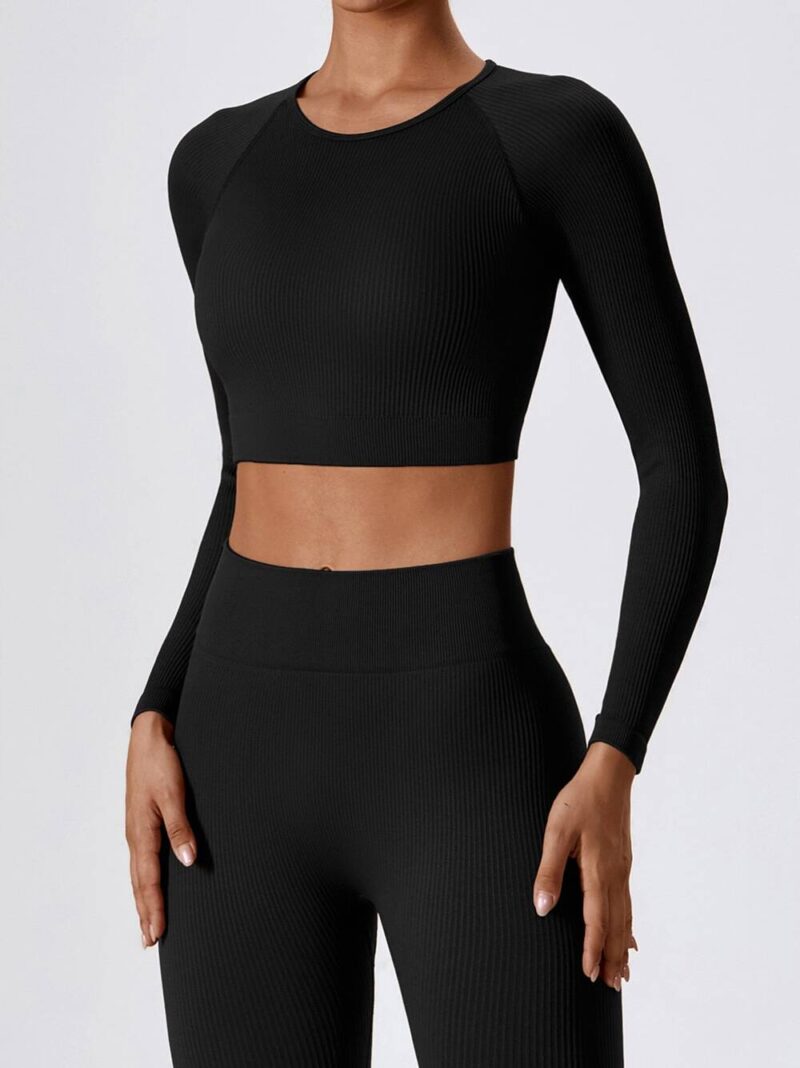 Womens Sexy Long-Sleeve Ribbed Sports Crop Top - Flaunt Your Figure in Style!