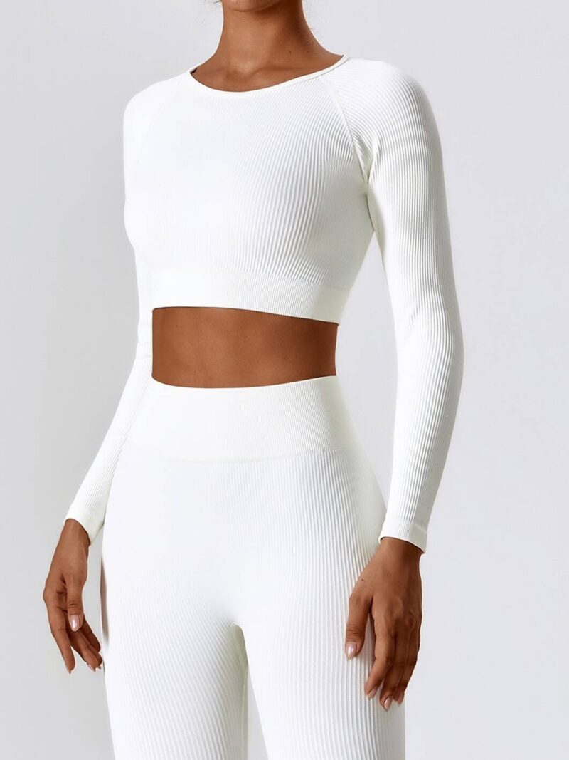Womens Sexy Long-Sleeve Ribbed Sports Crop Top - Perfect for Gym Workouts or Lounging