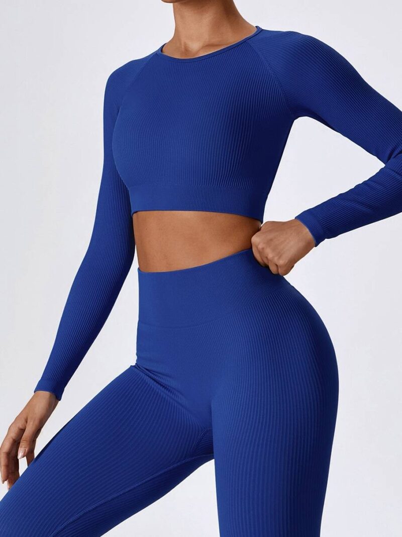 Womens Sexy Long-Sleeve Ribbed Sports Crop Top - Perfect for Working Out or Lounging Around