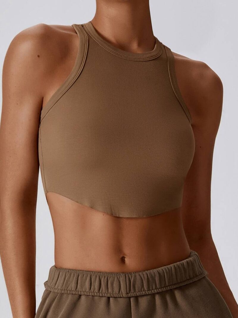 Womens Sexy Rib-Knit Gym Crop Top with Racerback Design - Perfect for High-Intensity Workouts!