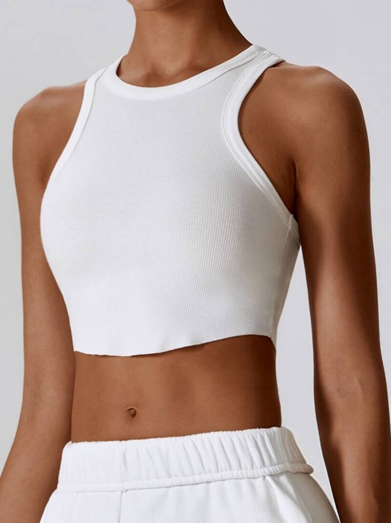 Womens Sexy Rib-Knit Racerback Gym Crop Top - Perfect for Working Out and Lounging Around!