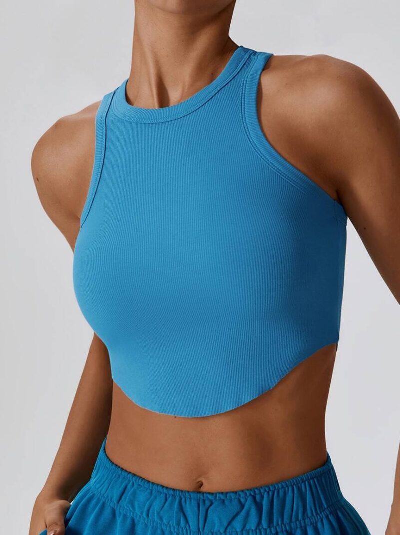 Womens Sexy Ribbed Knit Racerback Crop Top - Perfect for Gym Workouts & Beyond!