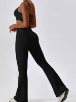 Womens Sexy Ribbed V-Waist Wide-Leg Leggings with a Scrunch Booty Detail - Enhance Your Curves!