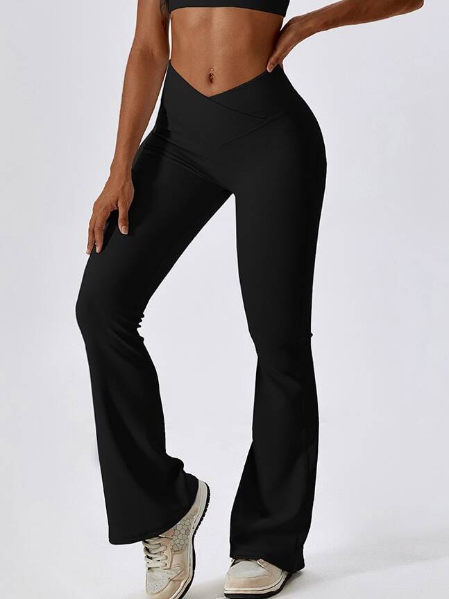 Womens Sexy Ribbed V-Waist Wide-Leg Leggings with a Scrunch Butt Booty Detail