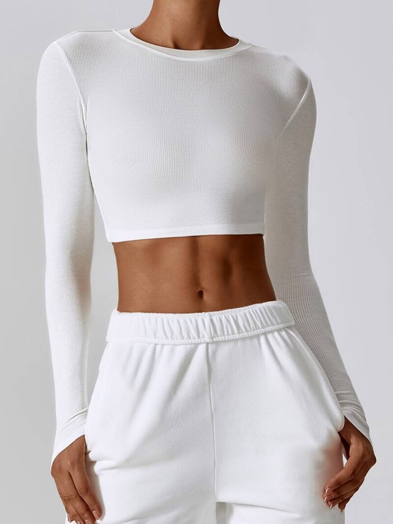 Womens Stretchy Ribbed Long Sleeve Crop Top Tee - Stay Cool & Comfy!