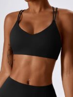 Womens V2 Double Strap Cross Back Sports Bra - Extra Thin Straps for Maximum Comfort and Support