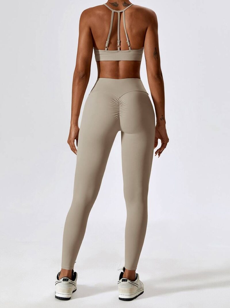 Womens Workout Outfit Set - Sexy Strappy Back Sports Bra & High Waist Scrunch Butt Leggings - Perfect for Yoga, Running, and Gym Exercise