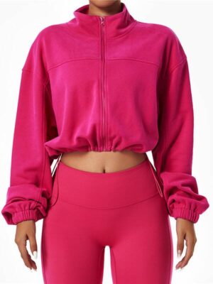 Womens Zippered Athletic Jacket with Drawstring Waist - Perfect for Running, Hiking, and Outdoor Activities!