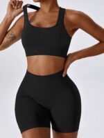 Be Ready to Run in Style with this Sexy Racerback Sports Bra & High-Waist Scrunch Butt Shorts Set!