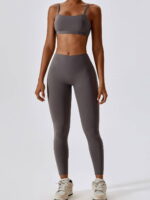 Be Ready to Workout in Style with this Square Neck Push-Up Sports Bra & High-Waist Scrunch Butt Leggings Set - Perfect for Exercise and Gym Wear!