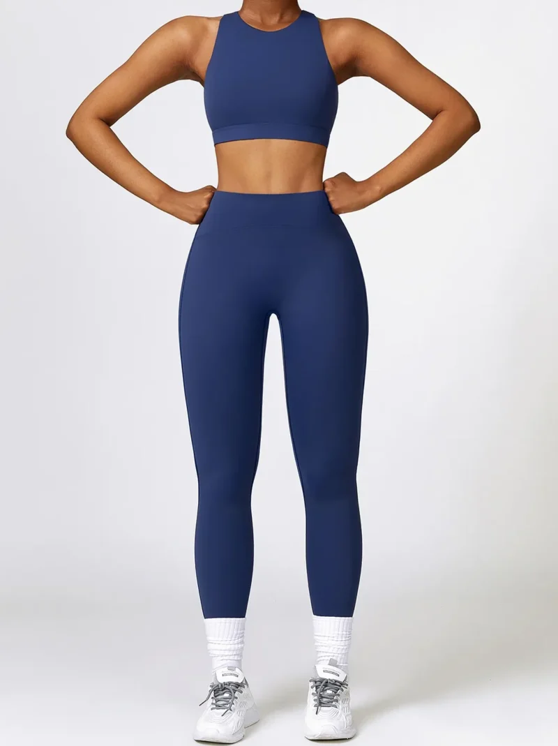 Discover Comfort & Style with Our Cut-Out Racerback Athletic Bra & High-Waist Elastic Athletic Leggings! Get Ready to Move in Comfort and Style with This Comfy and Supportive Athletic Outfit.