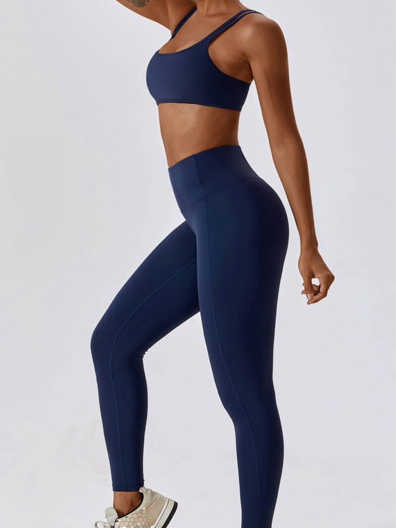 Double-Strap Cross-Back Athletic Bra & High-Rise Scrunch Booty Leggings Outfit - Perfect for Gym, Yoga & Running!