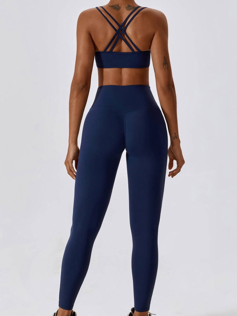 Double-Strap Cross-Back Sports Bra & High-Waist Scrunch Butt Leggings Set for Women: Sexy, Stylish, & Supportive Activewear for the Gym or Everyday Wear.