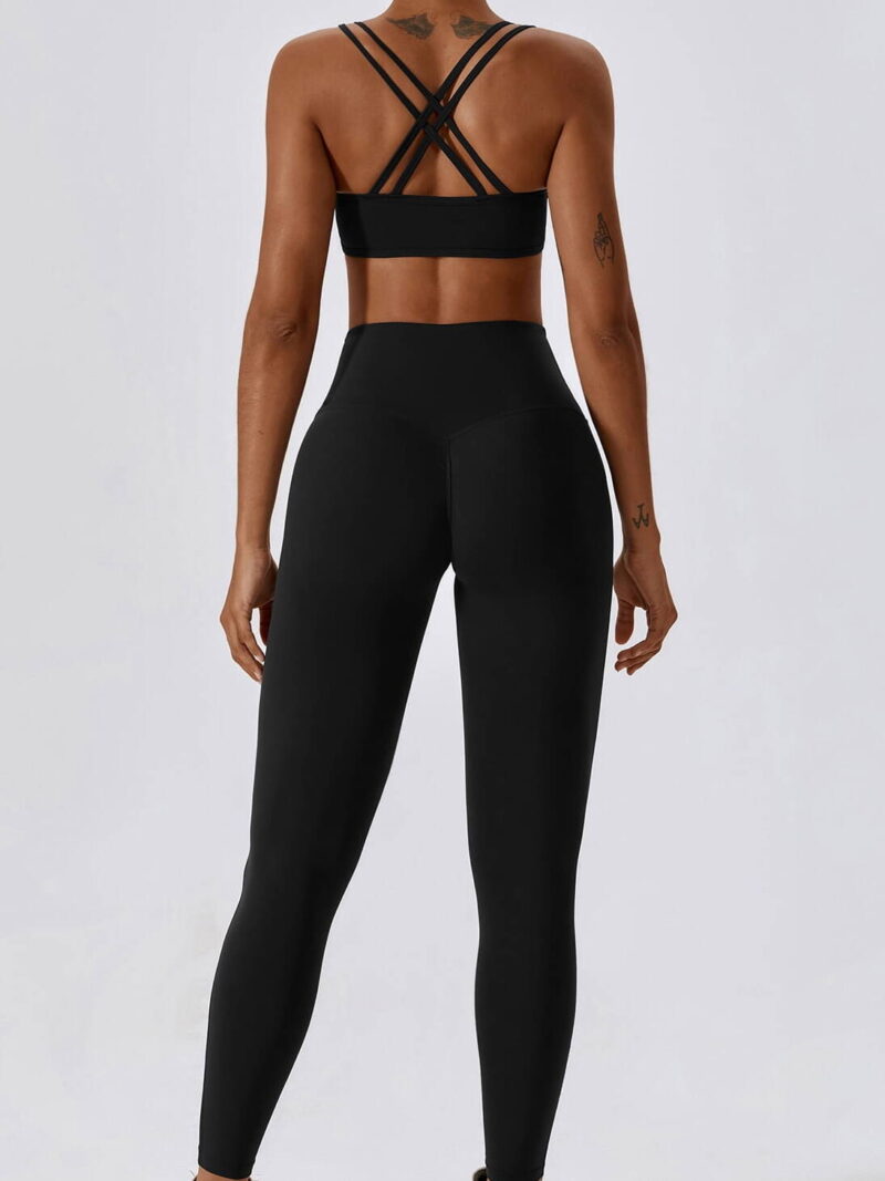 Elegant Double-Strap Cross-Back Sports Bra & High-Waist Scrunch Butt Leggings Set - Perfect for Working Out or Lounging!