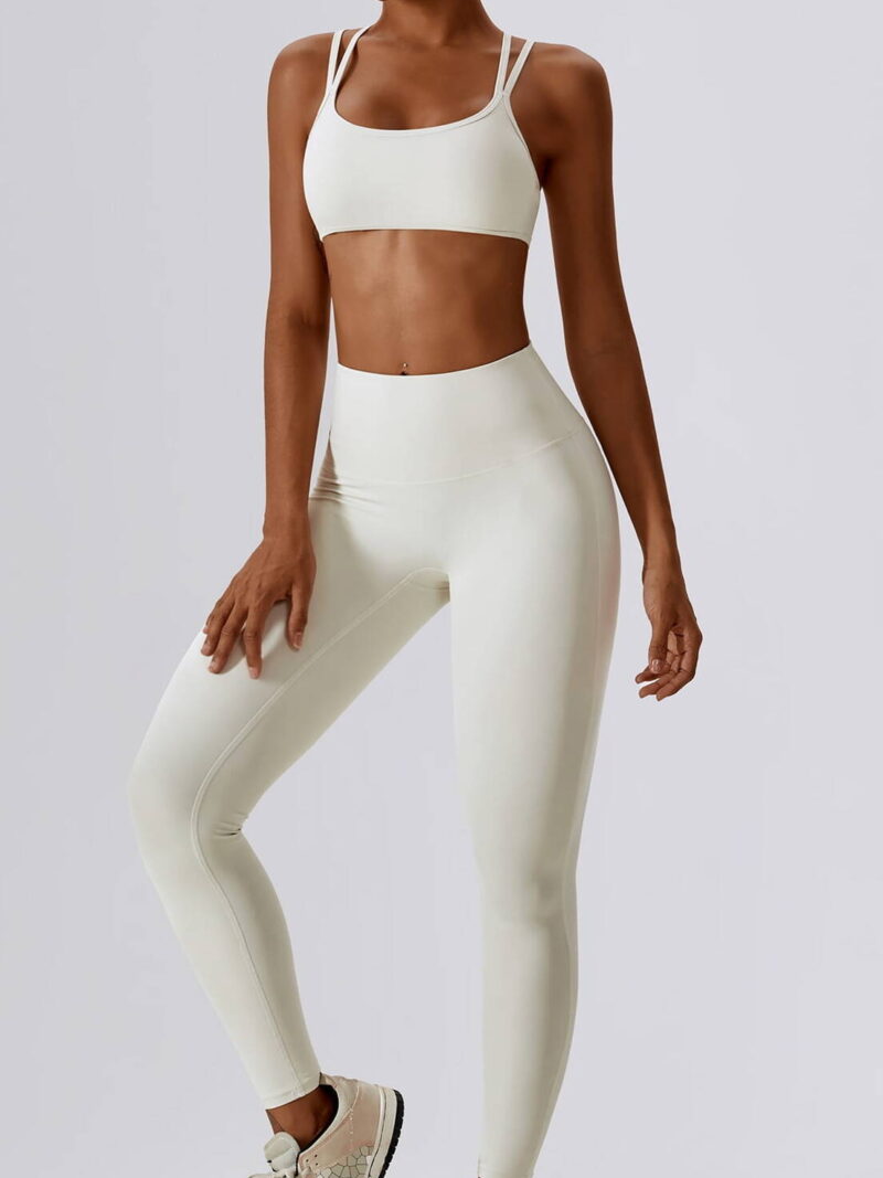 Fashion-Forward Double-Strap Cross-Back Sports Bra & High-Waist Scrunch Butt Leggings Set - Perfect for Working Out or Lounging in Style!
