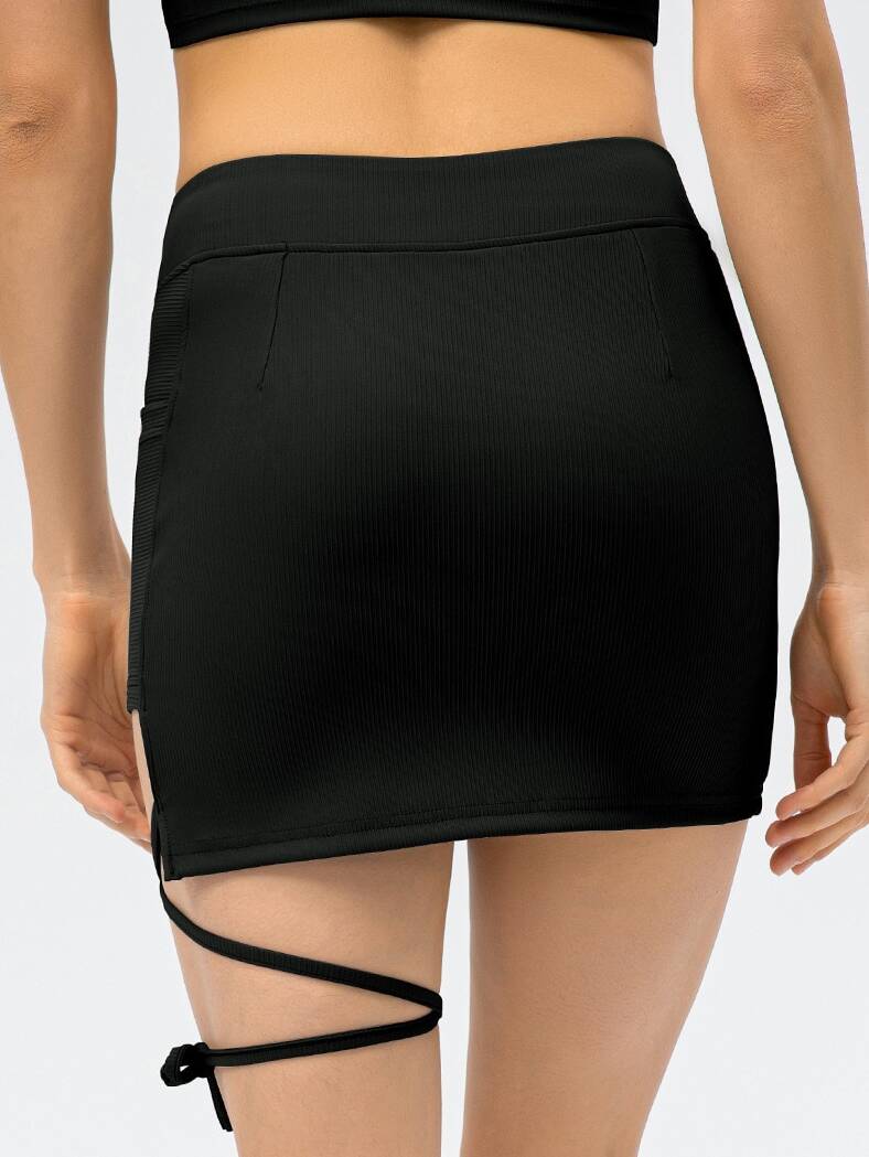Fashion-Forward Ribbed Strappy Tennis Skirt - Perfect for the Court or Street