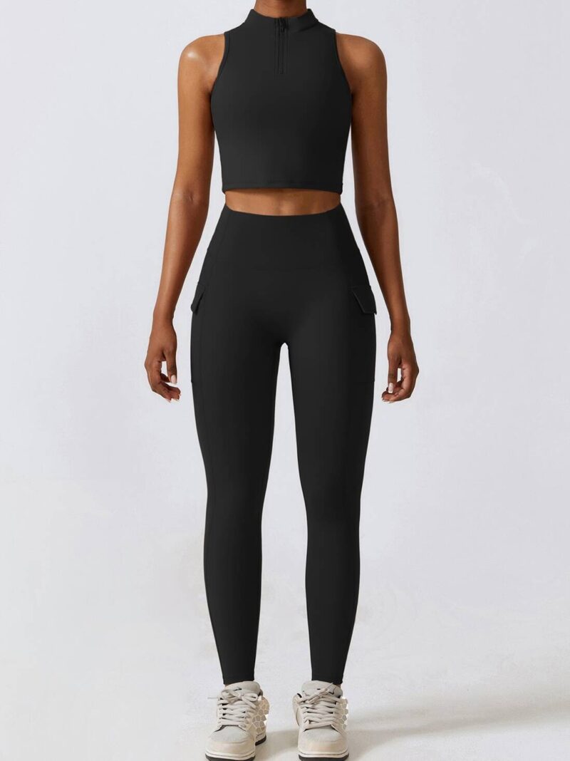 Fashionable High-Rise Yoga Leggings & Crop Top with Built-in Bra Combo - Perfect for Working Out or Lounging!