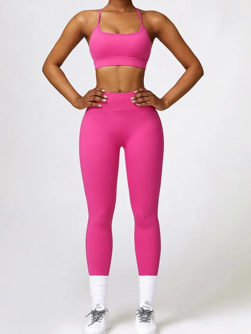 Feminine Fitness Set: Slim Strap Racerback Sports Bra & High-Waist Elastic Athletic Leggings for Women, Girls & Ladies