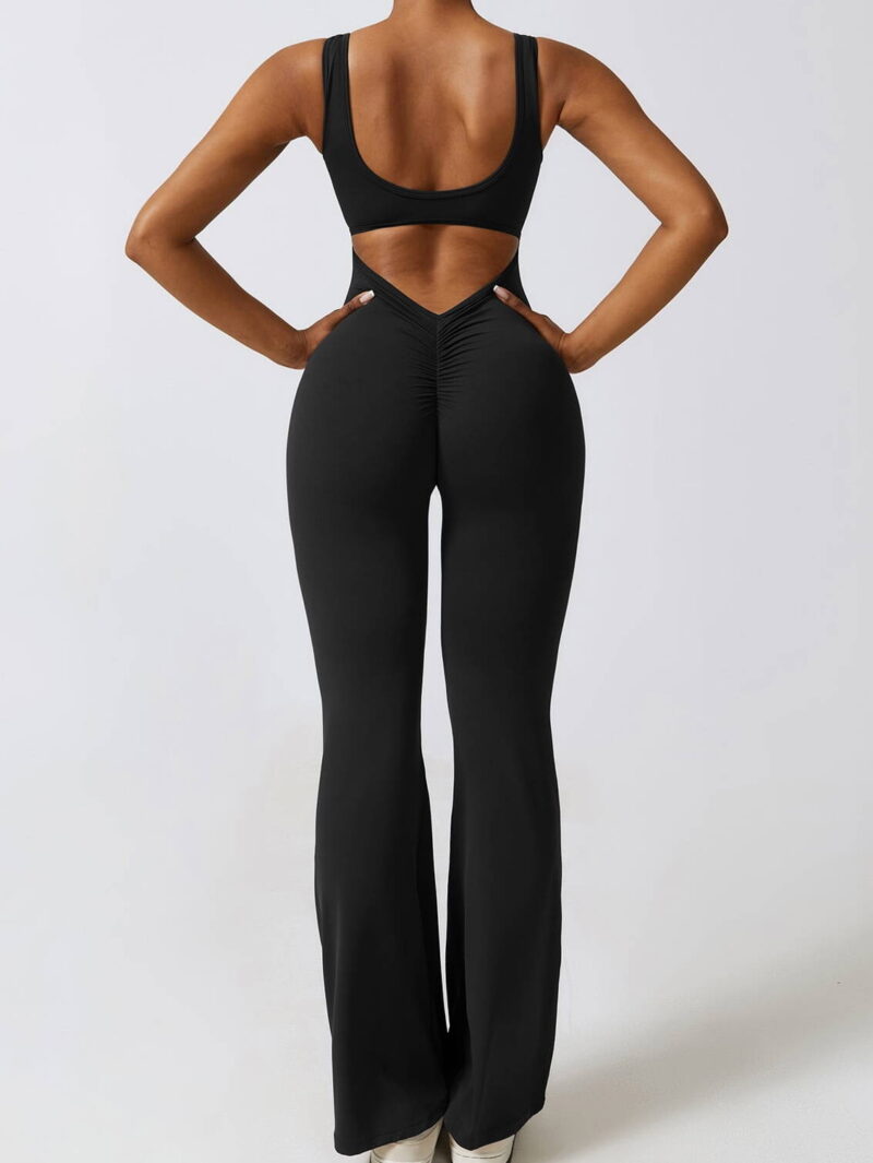 Flare Bottom Yoga Jumpsuits with Scrunchy Booty Enhancing Design - Hot Sexy Fitness Style