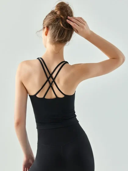Flowy Crossed-Back Strappy Yoga Cami - Soft & Stretchy Workout Tank Top
