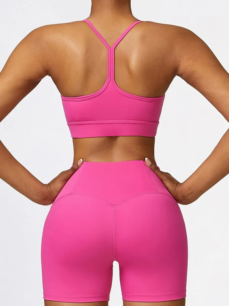 Go from 0 to 100 with this Slim Strap Racerback Sports Bra & High-Waist Elastic Athletic Shorts Combo! Perfect for Working Out, Running, or Just Lounging Around!