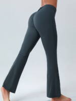 High-Waisted Flare Bottom Yoga Pants with Scrunch Detail