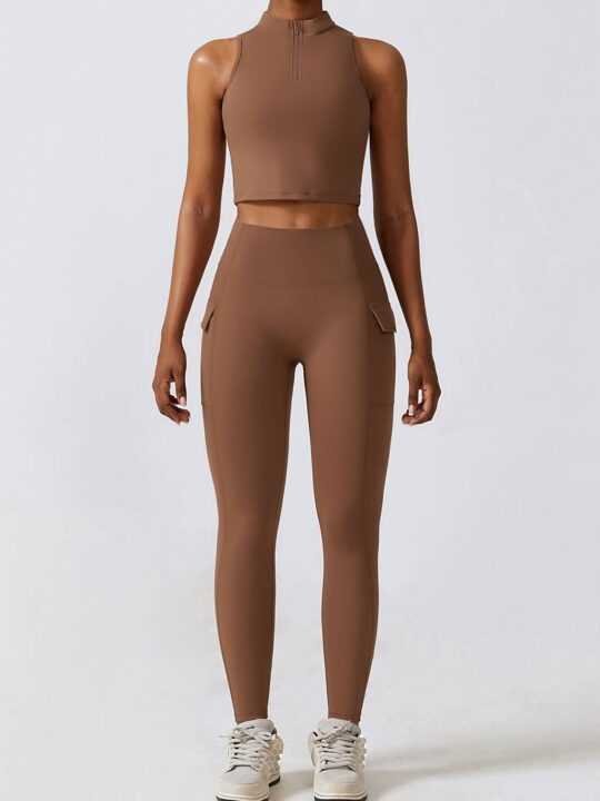 High-Waisted Yoga Pants & Crop Top with Built-in Bra Set