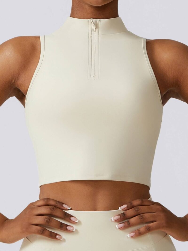 Ladies Half-Zip Yoga Crop Top with Integrated Supportive Bra