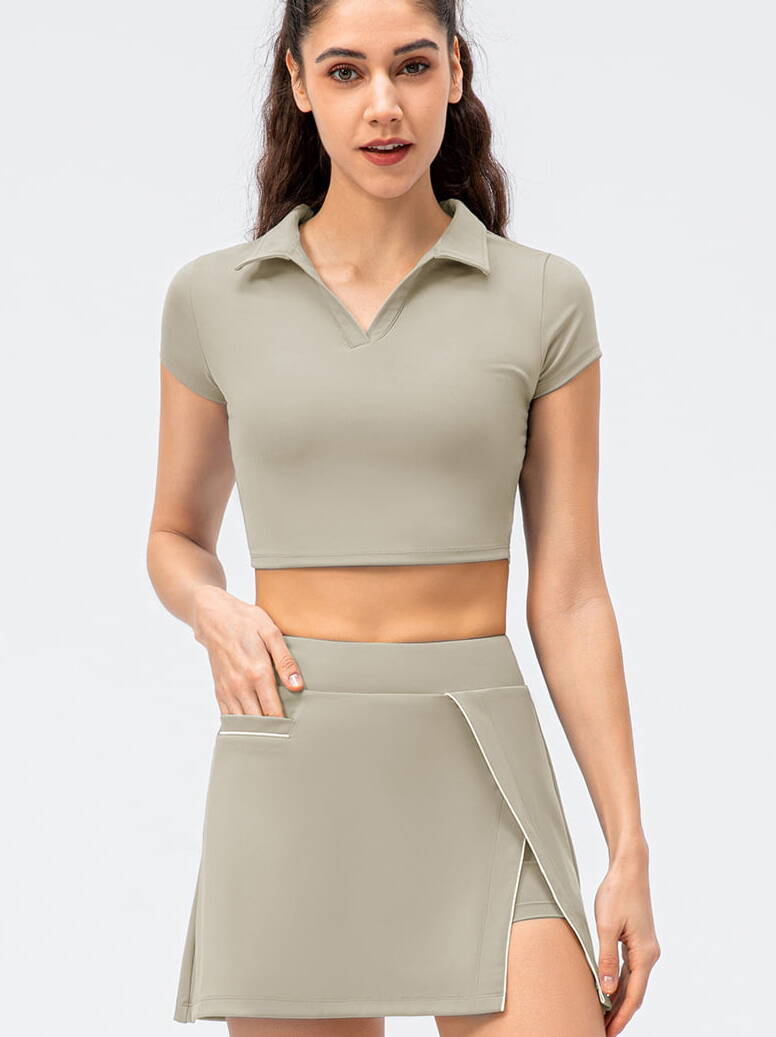 Ladies Look Fabulous on the Course: Womens Golf & Tennis Cropped Top & High-Waisted Skirt Set - Perfect for the Active Woman!