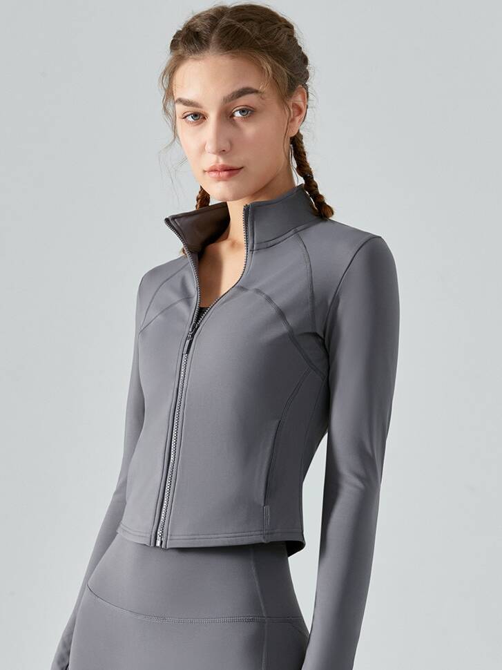 Ladies Zippered Pockets Sporty Long-Sleeved Jacket - Perfect for Active Women
