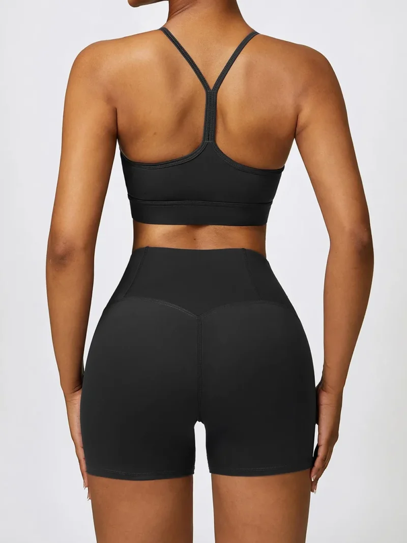 Let Your Body Move Freely: Slim Strap Racerback Sports Bra & High-Waist Elastic Athletic Shorts for Unrestricted Movement