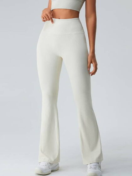 Luxurious Elastic High-Waisted Flared Bell Bottoms Ribbed Knit Yoga Trousers - Perfect for Yoga, Pilates, and Lounging in Style!