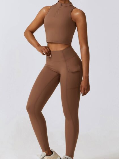 Luxurious High-Rise Yoga Leggings & Cropped Top with Built-In Bra Combo - Perfect for Comfort & Support!