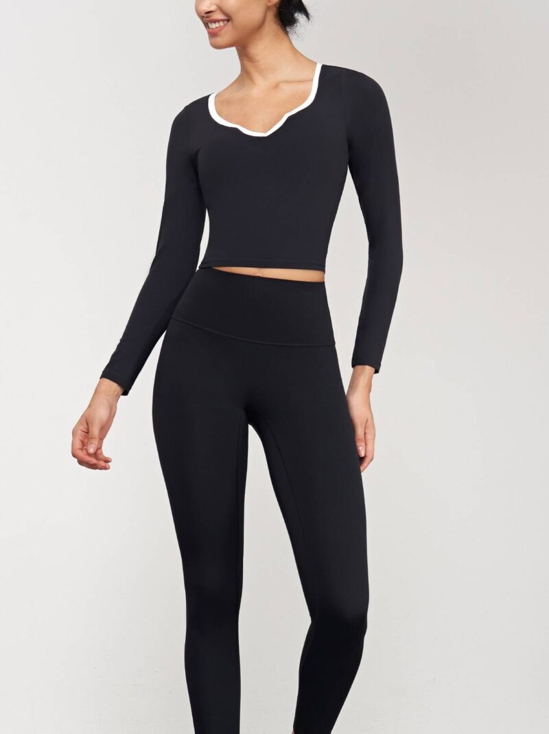 Luxurious Long-Sleeve V-Neck Yoga Shirts with Stretchy Comfort and Softness