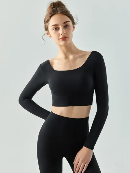 Luxurious Long Sleeve Womens Yoga Crop Top with Remarkable Back Detail - Look & Feel Fabulous!