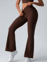 Luxurious Stretchy High-Waisted Ribbed Flare-Leg Bootcut Yoga Trousers