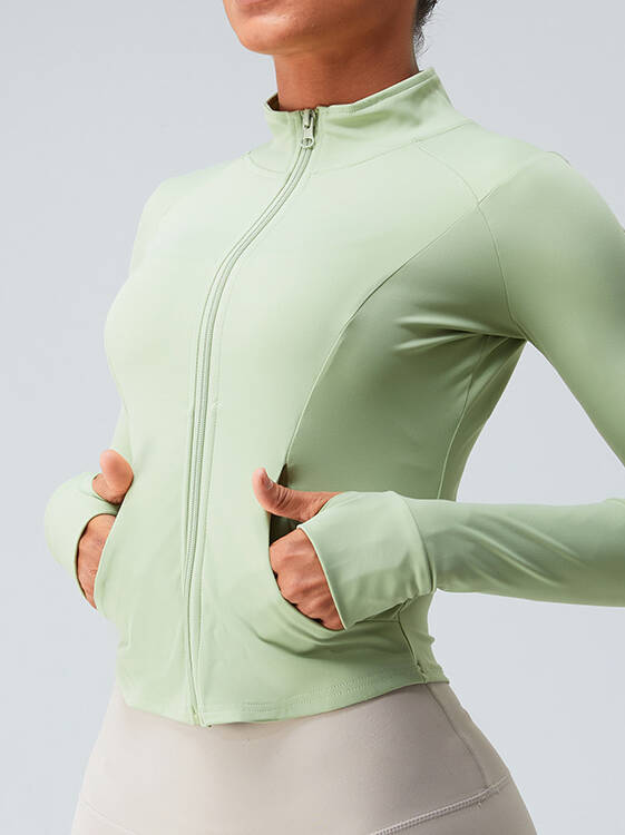 Luxurious Zip-Up Long-Sleeve Yoga Jacket with Handy Pocket - Perfect for Lounging and Working Out in Style!