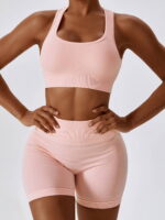 Move with Comfort and Confidence in our Sexy Racerback Sports Bra and High-Waist Scrunch Butt Shorts Set - Perfect for Working Out, Running, Yoga & More!