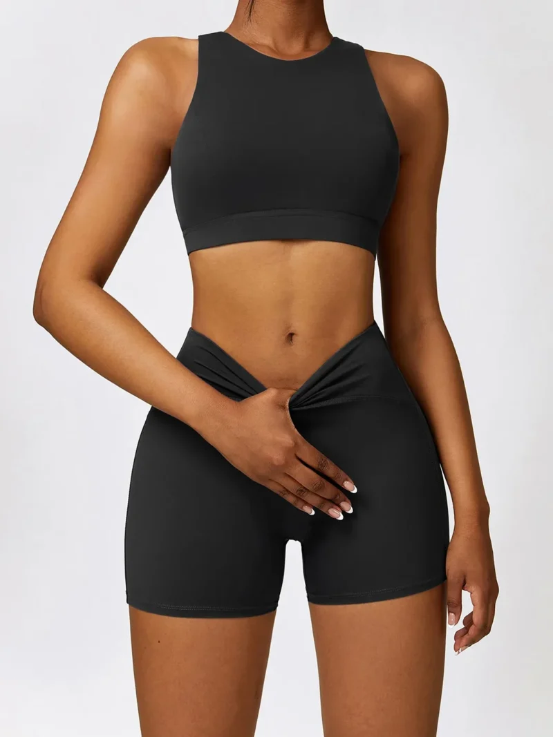 Ready to Race! Cut-Out Racerback Athletic Bra & High-Waist Elastic Athletic Shorts for Active Women