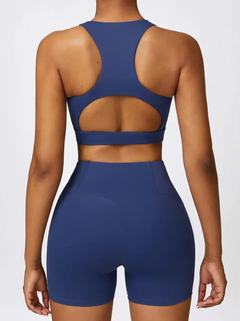 Fashion-Forward Cut-Out Racerback Sports Bra | Trendy Workout Crop Top with Cut-Out Detail | Supportive Cut-Out Racerback Athletic Bra