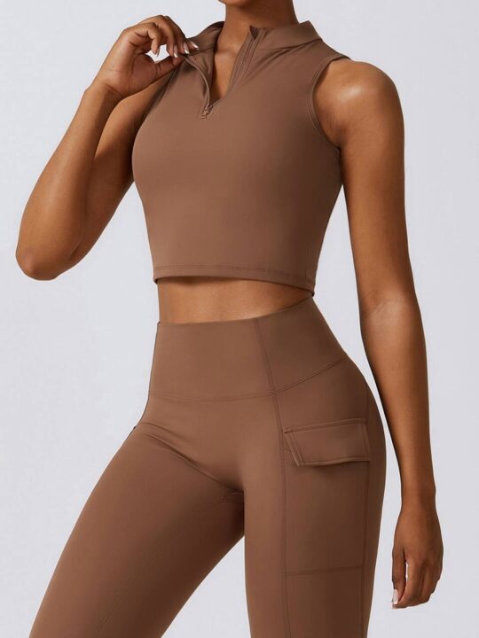 Sensational Half-Zip Workout Crop Top with Built-in Supportive Bra - Ready for Yoga or the Gym!