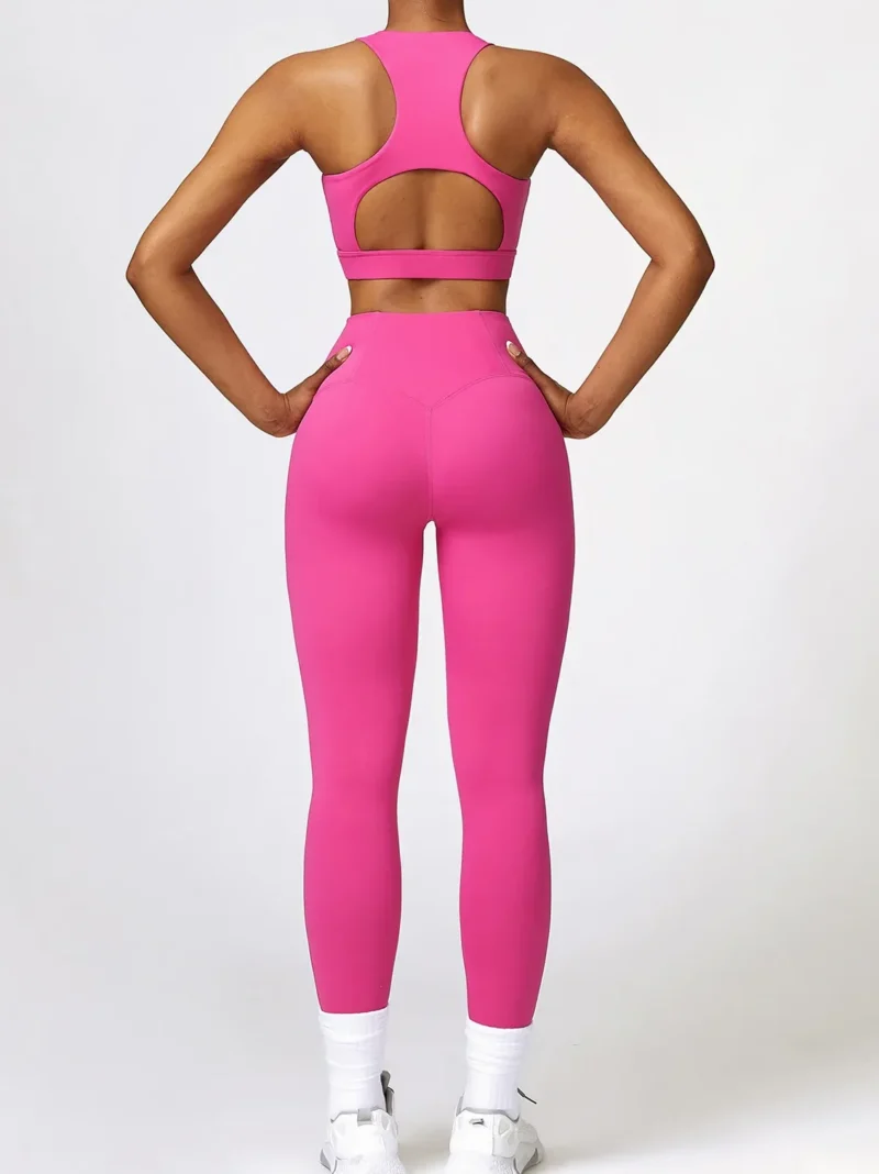 Sensual Cut-Out Racerback Sports Bra & Flattering High-Waist Elastic Athletic Leggings - Perfect for Working Out and Lounging!