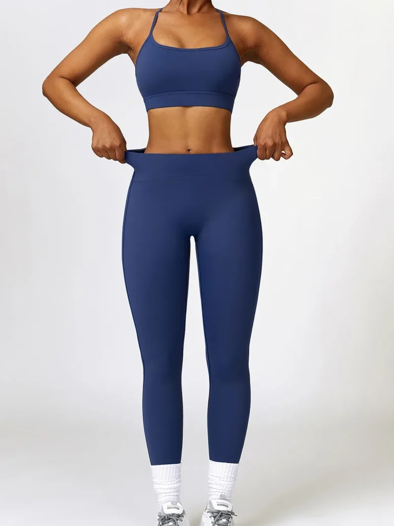 Sensual Slim Strap Racerback Sports Bra & High-Waist Elastic Athletic Leggings for Women: Feel Sexy & Supported While Working Out!