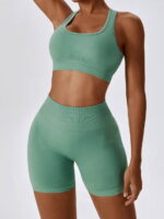 Sensuous Sporty Style: Racerback Sports Bra & High-Waist Scrunch Butt Shorts Set - Sexy, Flattering Activewear for Women