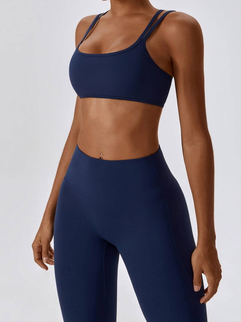 Sexy Cross-Back Sports Bra w/ Double Straps | Supportive Workout Top | Strappy Back Athletic Bra | Gym Bra with Adjustable Straps