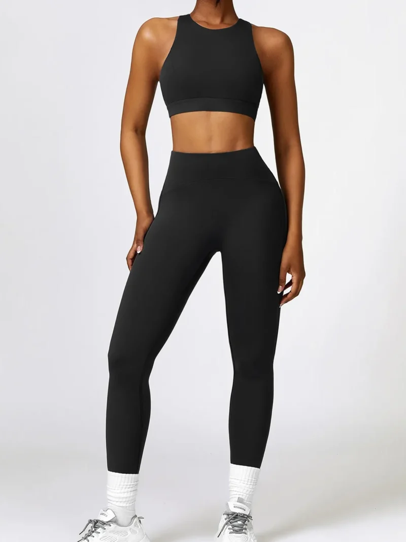 Sexy Cut-Out Racerback Sports Bra & High-Waisted Elastic Gym Leggings Set - Perfect for Yoga, Running & Workouts!