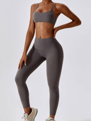 Sexy Double-Strap Cross-Back Sports Bra & High-Waist Scrunch Butt Leggings Set for Workouts and Lounging