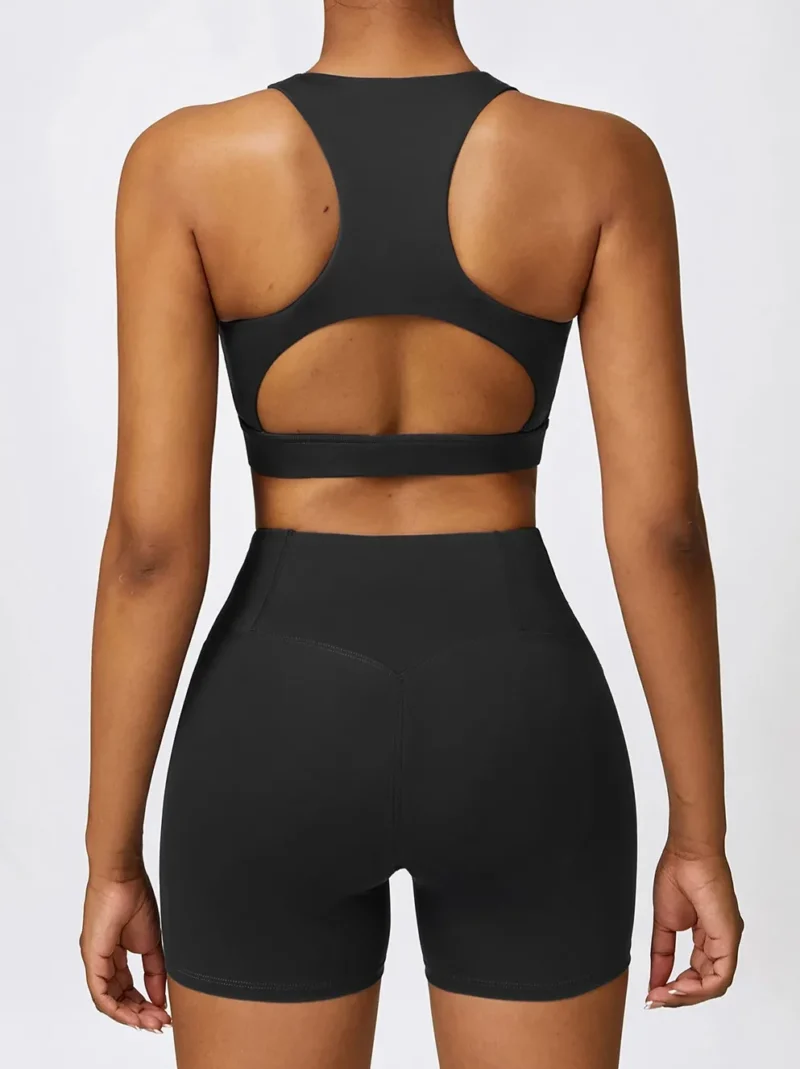 Show Off Your Style with a Cut-Out Racerback Athletic Bra and High-Waist Elastic Athletic Shorts Set!